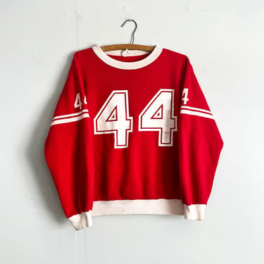 Vintage 60s 70s Jersey Sweatshirt Football #44 Two Tone Red White Size M 