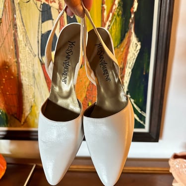 Vintage Yves Saint Laurent Slingback Pumps White 7.5 N 