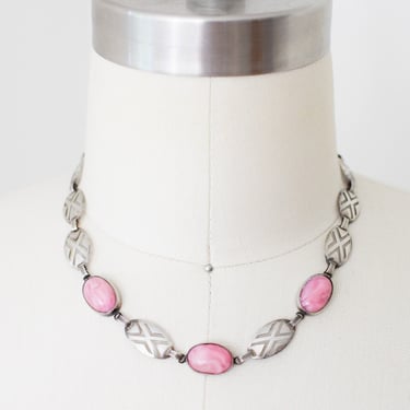 Vintage 1930s Sterling Silver Danecraft Necklace |  With Pink Stones | Art Deco 