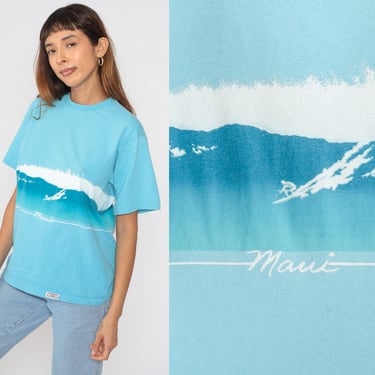 Maui Surfer Shirt 90s Crazy Shirts Hawaii T-Shirt Ocean Surfing Graphic Tee Wraparound Print Surf Blue Single Stitch Vintage 1990s Large L 