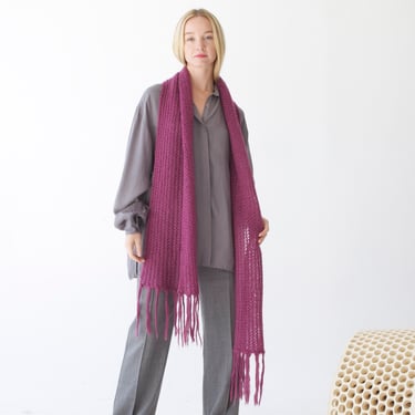 long fuchsia wool scarf with fringe 