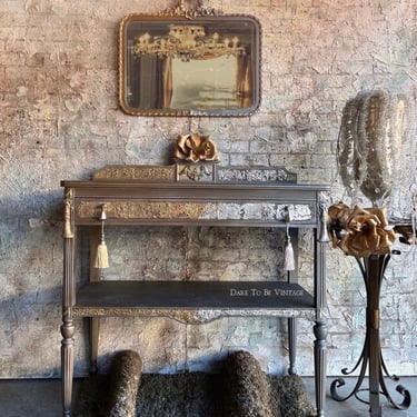 Vintage Entryway Table With Mirror ~ Gold Silver Leaf ~ Hand Painted ~ Console Table ~ Metallic ~ French Provincial ~ Buffet ~ Furniture 