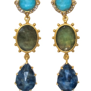 Kate Spade - Gold, Blue &amp; Green Jeweled Drop Earrings
