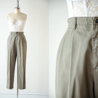 high waisted pants | 90s vintage Lee Casuals green gray dark academia cotton khaki straight leg trousers 