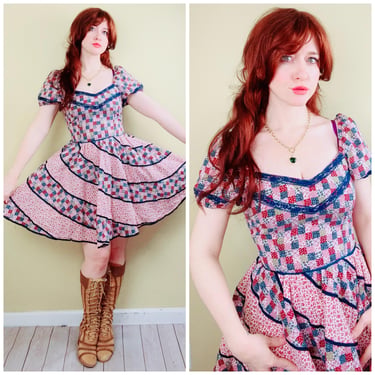 1970s Blue and White Knit Square Dance Dress | Blackbird Antiques -  Asheboro, NC | ATTIC