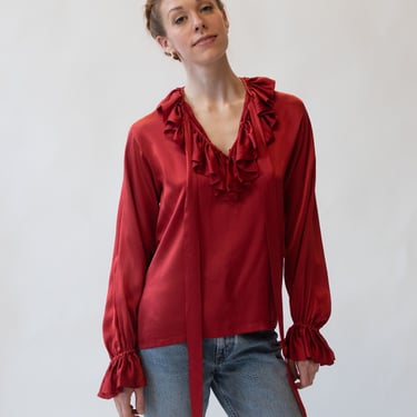 Red Silk Shirt | Yves Saint Laurent Rive Gauche 