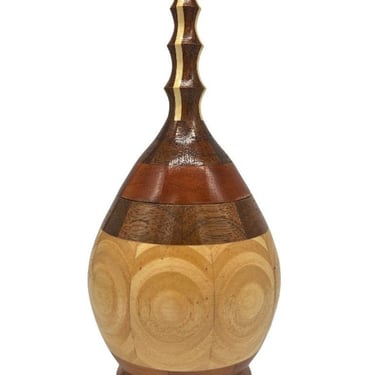 Hand Carved Marquetry Inlay Pear Shaped Vessel with Lid 