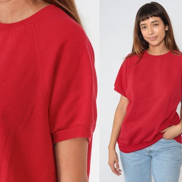 Red Shirt 90s Lee Short Sleeve Sweatshirt Plain T-Shirt Raglan Sleeve Tee Basic Slouchy Top Retro Sporty Casual Solid Vintage 1990s Large L 