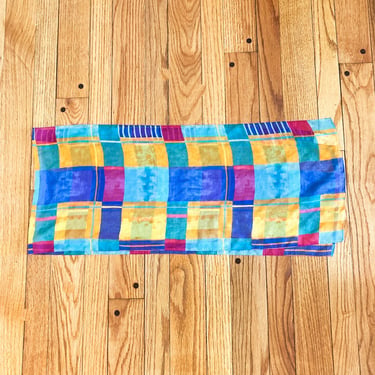 80s/90s Large Sheer Abstract Scarf in Magenta, Blue, Yellow, Turquoise | 60
