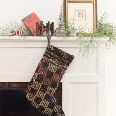 Vintage Handwoven Kilim Christmas Holidays Stocking Stuffer Geometric Design  Home Decor Accent Christmas Gift 