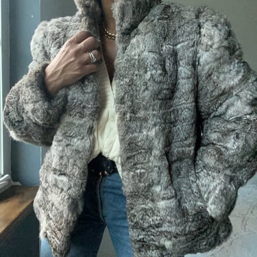 vintage short lush heathered grey fluffy fur coat 