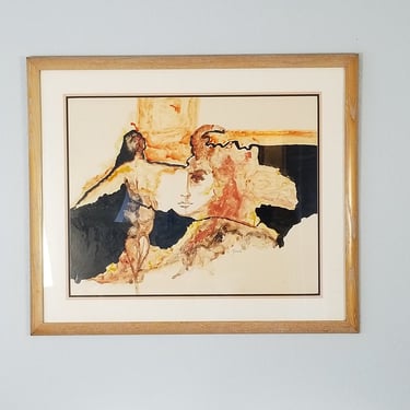 70's Vintage Risalia Expressionist Abstract Watercolor Painting . 