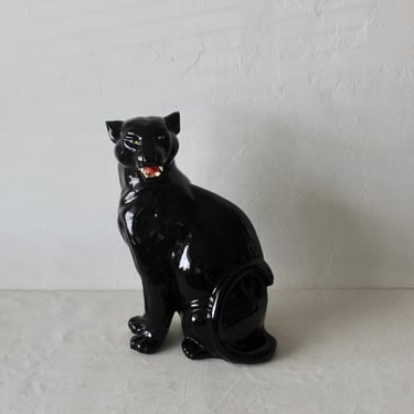 Italian Style Large Sculptural Ceramic Glazed Panther 