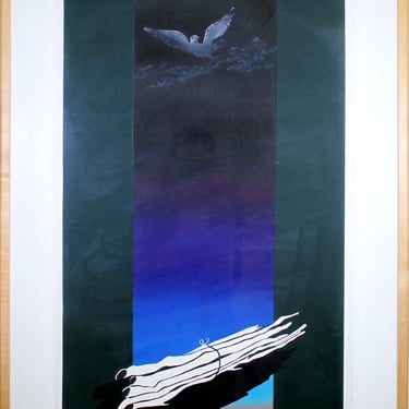 Zygmunt Czyz Surrealist Soaring Dove Signed Linocut on Paper 20/30 Framed 1987 