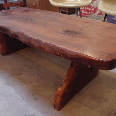 Mid-Century Redwood Slab Organic Modern Live Edge Coffee Table 