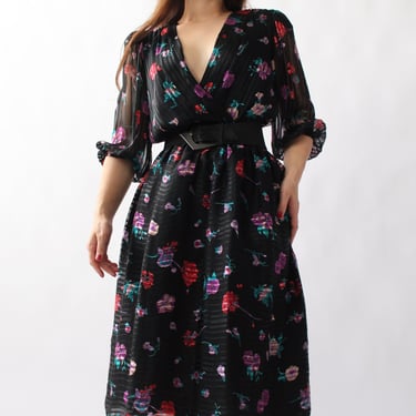 70s Floral Silk Dress