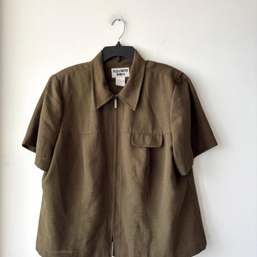 Vintage Plaza South Jacket Olive Green Full Zip Utility Pockets Women 20W 