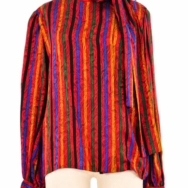 Givenchy Striped Silk Tie Neck Blouse