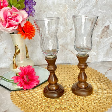 Dark Wood Candle Holders, Fluted Glass Cups, Candlesticks, Sustainable Living, Vintage Home Decor 