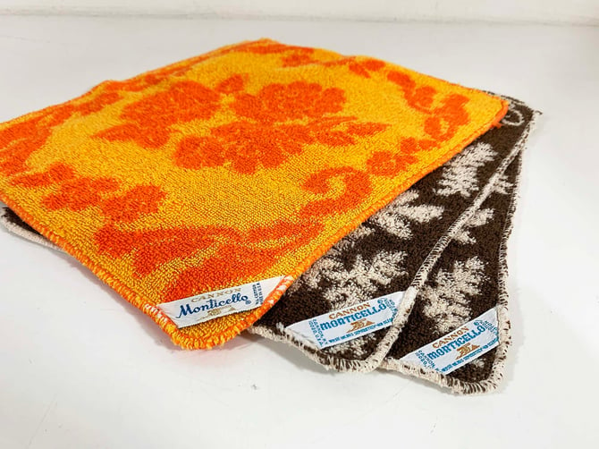 Vintage Cannon Bath Towel Cotton Yellow Orange Brown Floral Flower Fri