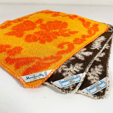 Vintage Cotton Bathroom Washcloths Towels Cannon Monticello Towel Washcloth Cloth Brown Orange Yellow Mid-Century Retro Set of 3 Terrycloth 