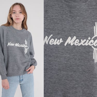 New Mexico Sweatshirt 90s Heather Grey Raglan Sweatshirt Zia Graphic Pullover Crewneck Tourist Travel Sweater Vintage 1990s Jerzees Large L 