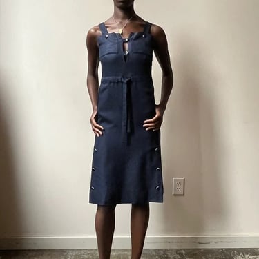 Courreges Navy Woven Rayon Dress 