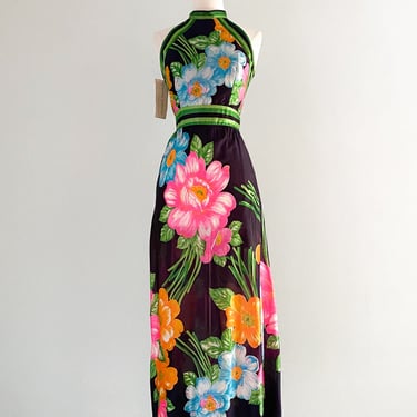 Fabulous Toni Todd 1970's Floral Maxi Dress With Original Tags / W 27&quot;