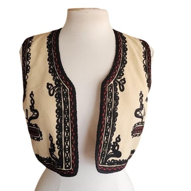Vintage Romanian Vest Embroidered Wool Felt Folk Costume Traditional Dress 