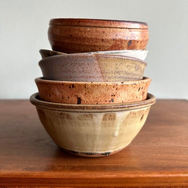 Collection of 6 vintage bowls / signed studio pottery by David Enna and others / soup cereal fruit bowls handmade dishes 