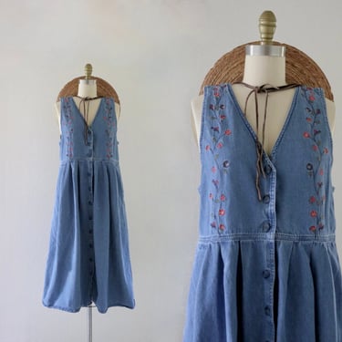 embroidered denim market dress - s 