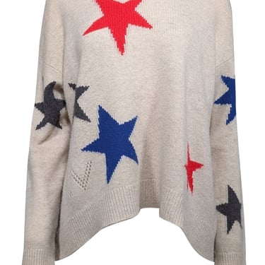 Zadig & Voltaire - Beige Cashmere Sweater w/ Star Pattern Sz M