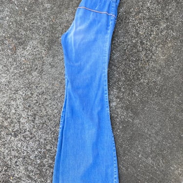 70’s bellbottoms ~ gender neutral boho hippie long lean jeans Vintage denim faded distressed size 31” waist hip hugger denim 