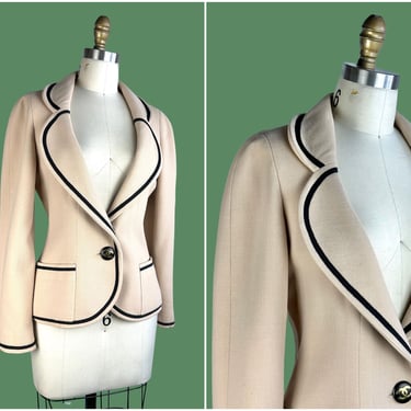 COCO CHANEL Boutique Vintage 90s Ivory Jacket | 1990s CC Wool Fitted Blazer | 80s 1980s French Designer, Made in Paris France | Size Small 