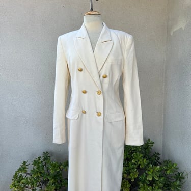 Vintage wool glam cream wrap coat dress golden buttons Sz 12 by Classiques 