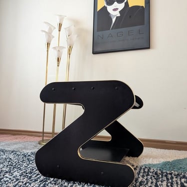 Postmodern Black & Gold Mirrored Z Table End / Coffee Table