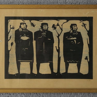 Åke Holm, Biblical Theme, Linocut, 1970s, Framed 