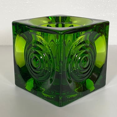 Viking Glass Green Bullseye Candle Holder 
