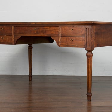 French Louis XVI Style Tiger Maple Writing Desk W/ Leather Top 