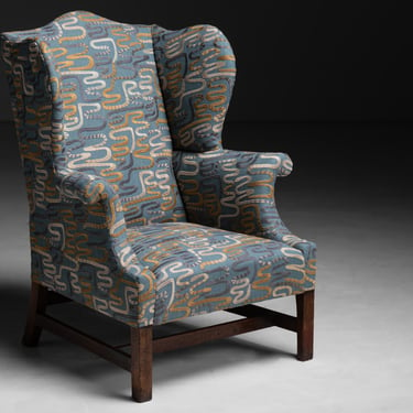 Wing Chair in Embroidered Linen by Pierre Frey