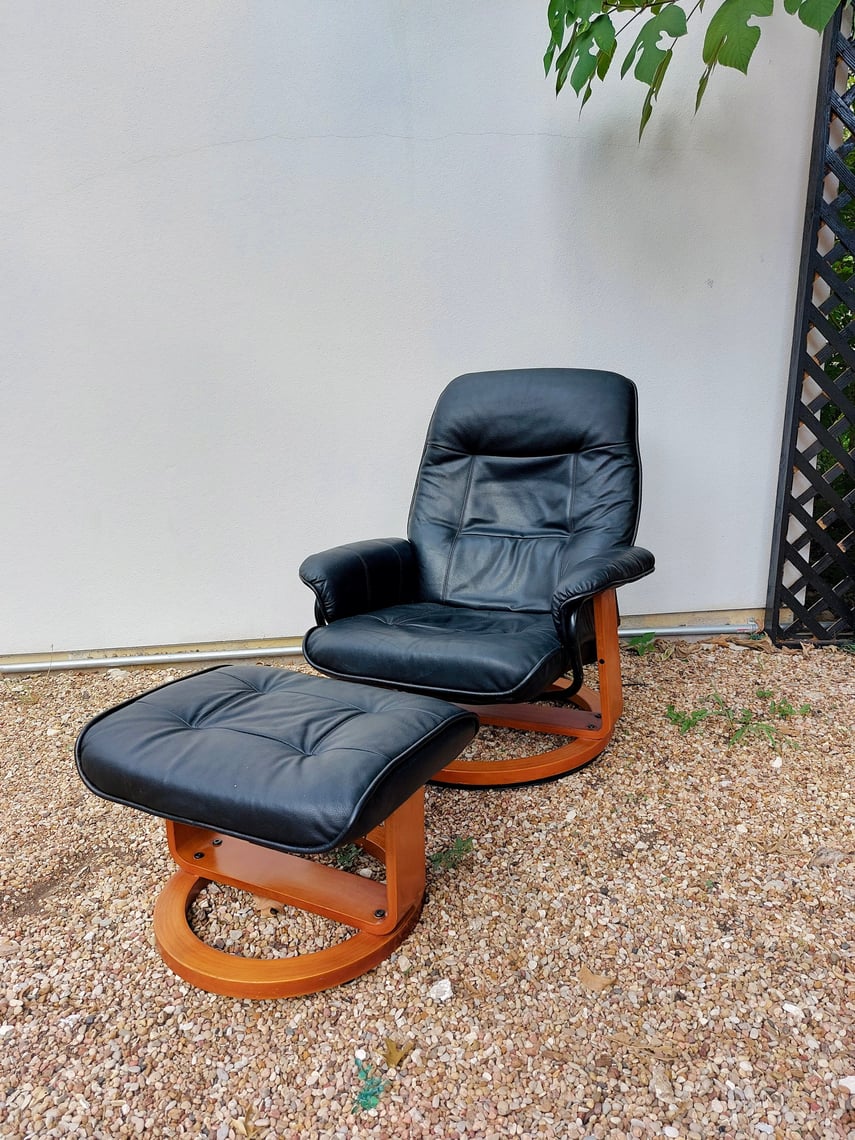 Chairworks Faux Leather Recliner with Ottoman Revival Vintage North Loop Austin TX