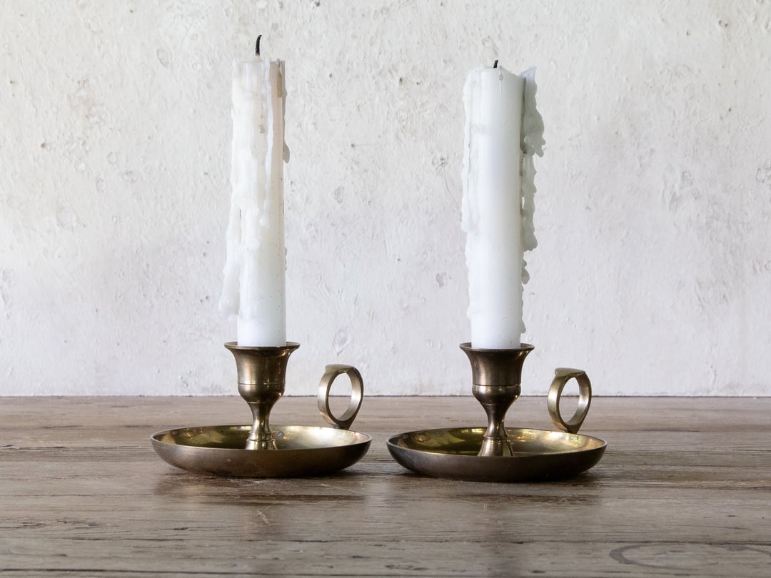 Vintage Brass Chamberstick Candle Holder With Finger Loop – Shop