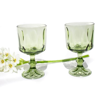 Set of 6 Anchor Hocking Fairfield Avocado Green Wine Goblets/Water Glasses, Vintage Green Glassware, Wine Glass Set 
