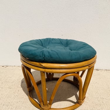 Pier 1 Green tufted Cushion Bamboo Stool / Side Table