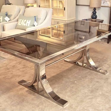 'Brion' Dining Table By Andrew Martin In Chrome & Smoked Glass Top