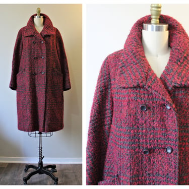 Vintage Bromleigh NY Womens woven mohair wool Tweed Winter Jacket rose burgundy gray // US 6 8 s med 