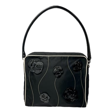 Prada Black Nylon Flower Top Handle Bag