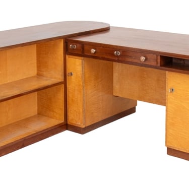 Art Deco Walnut & Birch L-Shaped Desk