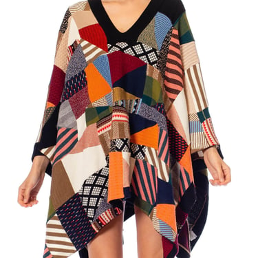 2000S Chloe Multicolor Wool Blend Knit Patchwork Quilt Poncho 