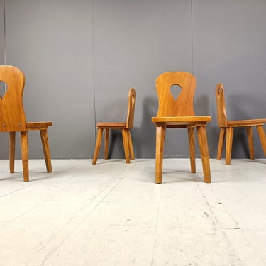 Vintage brutalist dining chairs, set of 4 - 1960s - vintage wooden chairs- brutalist chairs- mid century dining chairs - vintage chairs 